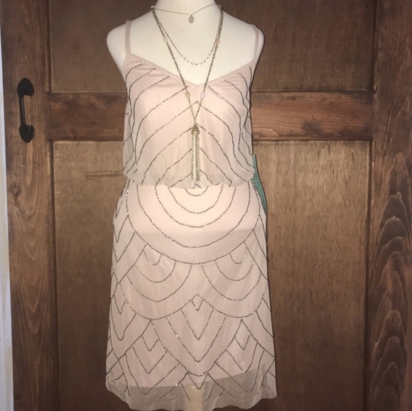 Simply Liliana light pink and grey beaded dress - Picture 1 of 6